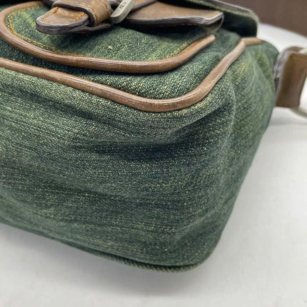 Dior Vintage Gaucho Mini Green Denim Brown Leather Crossbody Bag 2006