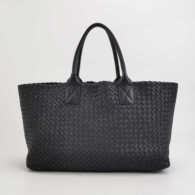 Bottega Veneta Cabat MM Intreccio Leather Tote Bag Navy 40cm