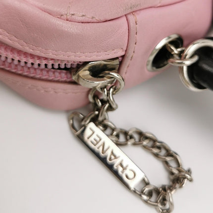 Chanel Cambon Clutch Shoulder Bag Pink Calfskin Leather Black Strap