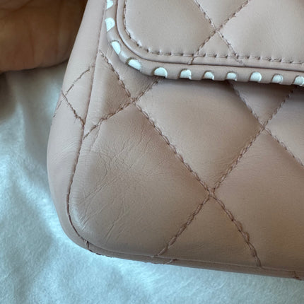 Chanel Classic Flap Medium Happy Stitch Pink Leather with Contrast White Trim