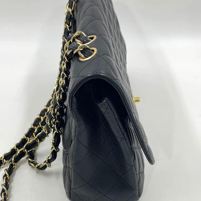 Chanel Classic Flap Jumbo 2009 Black Caviar Leather Single Flap Gold Hardware