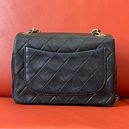 Chanel Vintage Classic Flap Mini Square Black Lambskin 24k Gold HW, 1989-1991