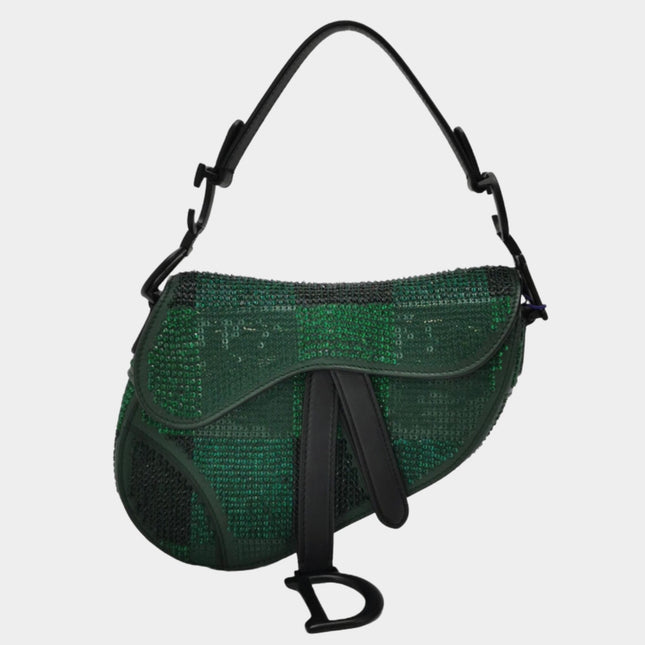 Dior Saddle Mini 2019 Black and Green Beaded Shoulder Bag-Luxbags