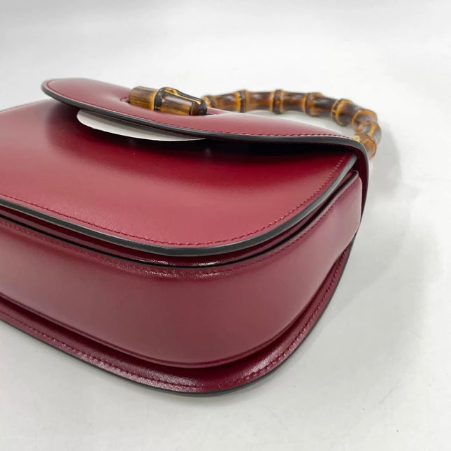 Gucci Bamboo 1947 Small Ancora Red Burgundy Calfskin Leather Top Handle Bag
