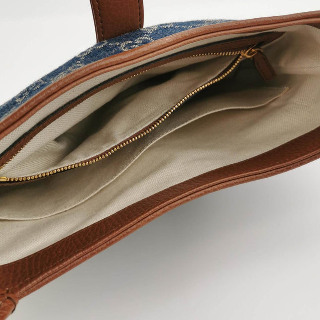 Sold Gucci Jackie 1961 Small Handbag in Blue Monogram Denim and Brown Leather