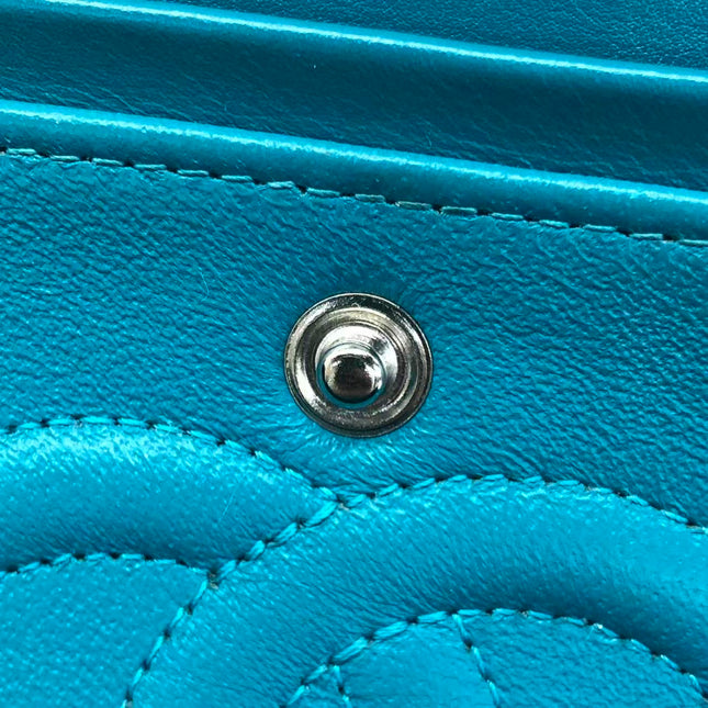 Chanel Classic Flap Medium Teal Blue Green Patent Leather Silver Hardware 2014-15