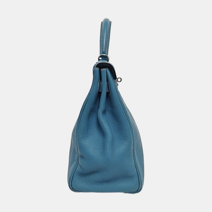 Hermes Kelly 32 Retourne Double Ring Blue Jeans Evercolor Leather Palladium Hardware 2002