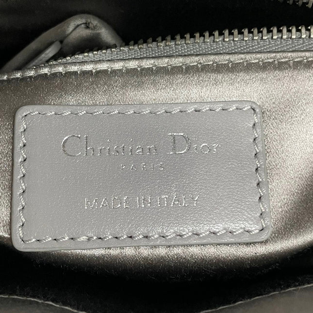 Lady Dior Mini Grey Silk with Crystals Silver Hardware