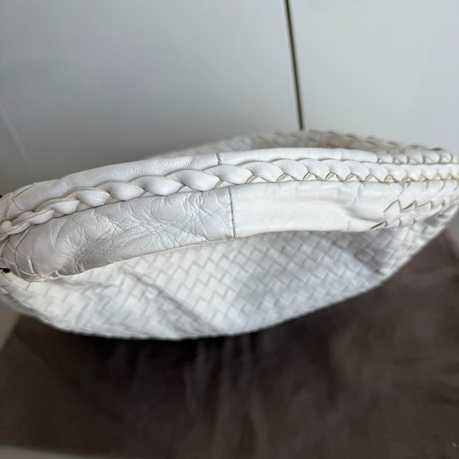 Bottega Veneta Veneta Hobo Intrecciato White Nappa Leather Medium 40cm