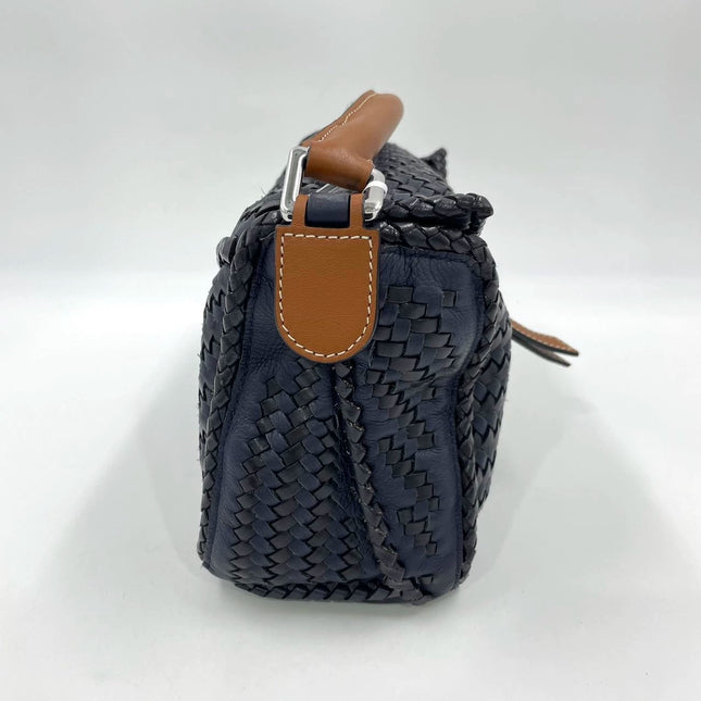 Loewe Puzzle Small Leather Woven Braided Navy Crossbody Bag