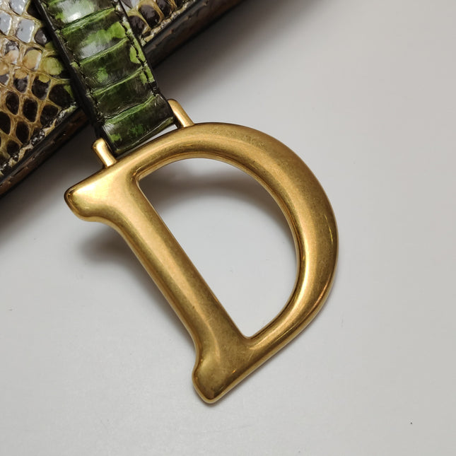 Dior Saddle Medium Green and Brown Snake-Skin Leather Bag
