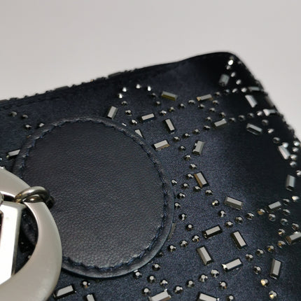 Lady Dior Mini Black Silk with Crystals Silver Hardware
