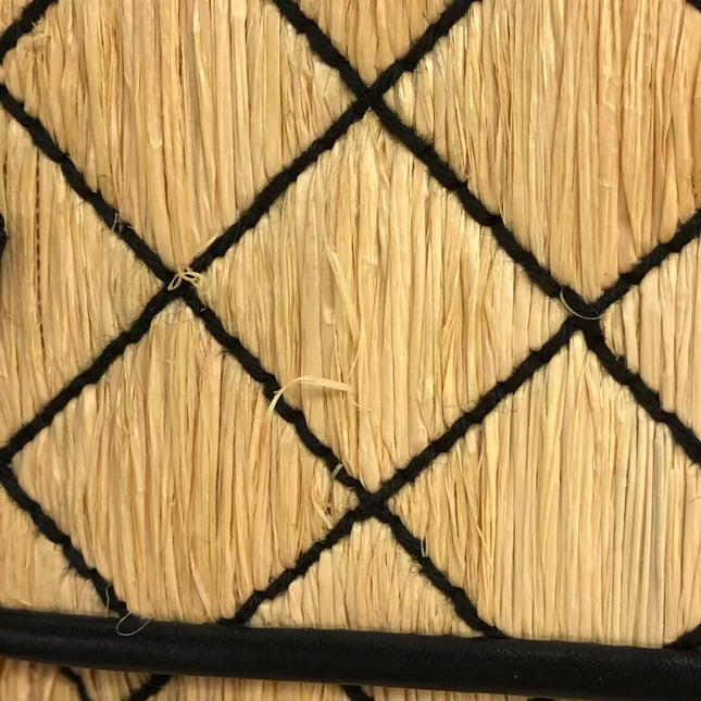 Chanel Medium Straw Wicker Flap Bag Black Diamond Wild Stitch