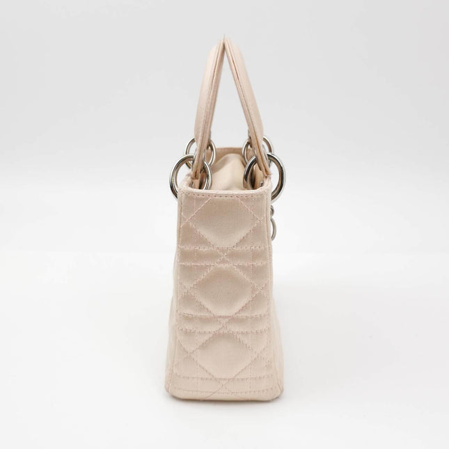 Sold Lady Dior Mini 2004 Beige Silk Handbag Silver Hardware