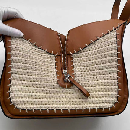 Loewe Hammock Mini Brown Leather Raffia Top Handle Crossbody Bag