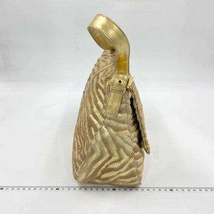 Fendi Mamma Baguette Gold Lambskin Leather Pony-style Zebra Stripes