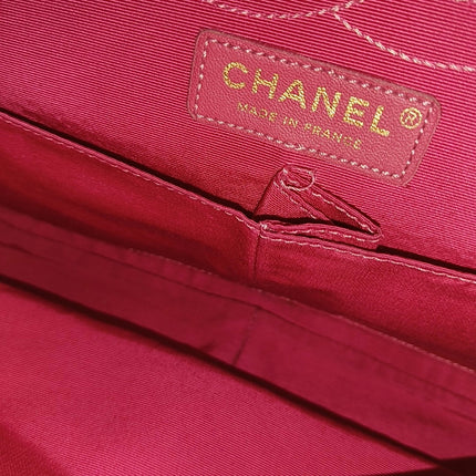 Chanel 2.55 Jumbo Double Flap Pink Fabric Crocodile Print Gold-tone Hardware