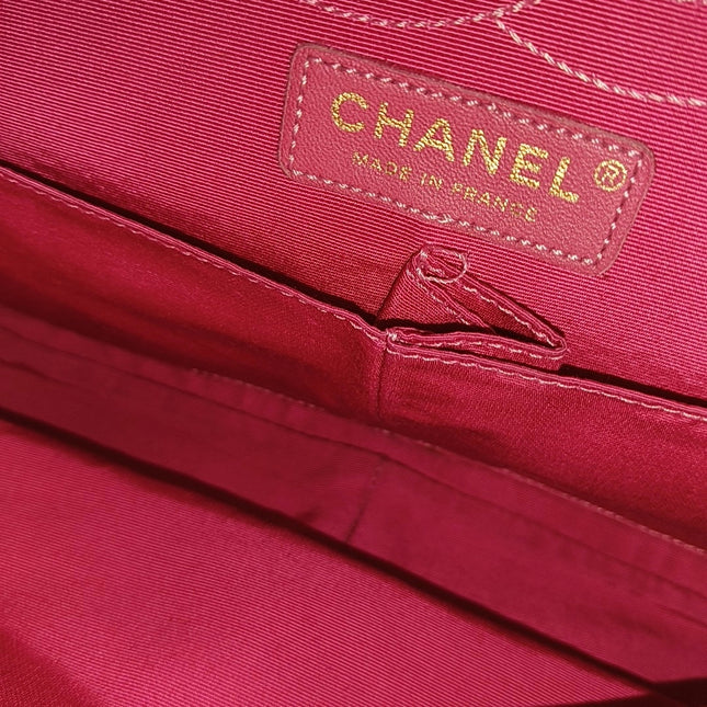 Chanel 2.55 Jumbo Double Flap Pink Fabric Crocodile Print Gold-tone Hardware