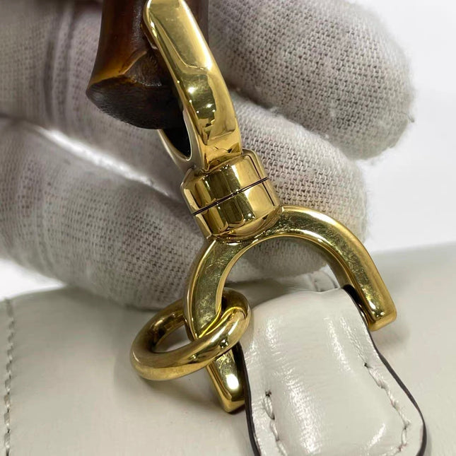 Gucci Bamboo 1947 Top Handle Bag Small White Box Leather Canvas Strap