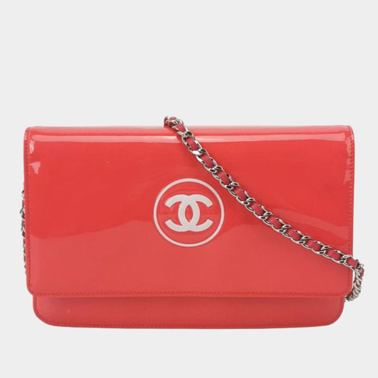 Chanel Wallet on Chain Classic Flap Coral Pink Patent Leather-Luxbags