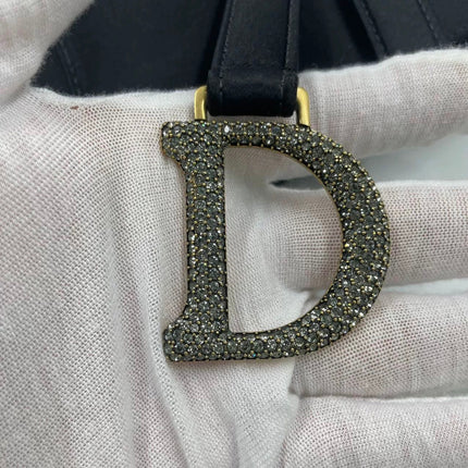 Dior Saddle Mini Silk Handbag Black with crystals