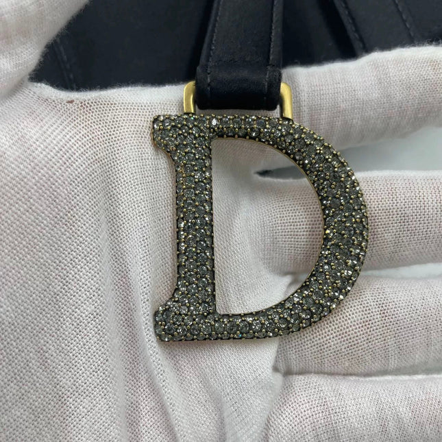 Dior Saddle Mini Silk Handbag Black with crystals