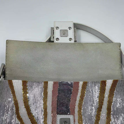 FENDI Baguette 1997 Zebra-Stripe Sequin White and Silver