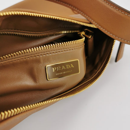 Prada Aimée Tan Brown Medium Calfskin Leather Shoulder Bag