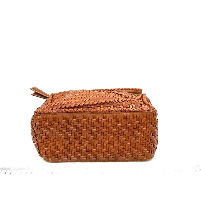 Loewe Puzzle Small Leather Woven Braided Caramel Tan Crossbody Bag