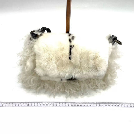 Fendi White Fur FF Logo Flap Shoulder Bag