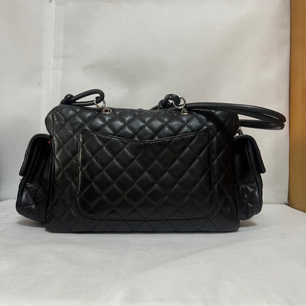 Chanel Cambon Multi-pocket Ligne Reporter Bag Large Black Calfskin Leather White Logo