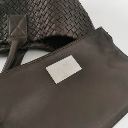 Sold Bottega Veneta Cabat Large Intreccio Leather Tote Bag Dark Chocolate Brown with Pouch