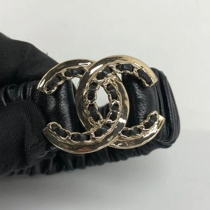 Chanel Hair Band Scrunchie Black Lambskin CC Chain Gold Buckle