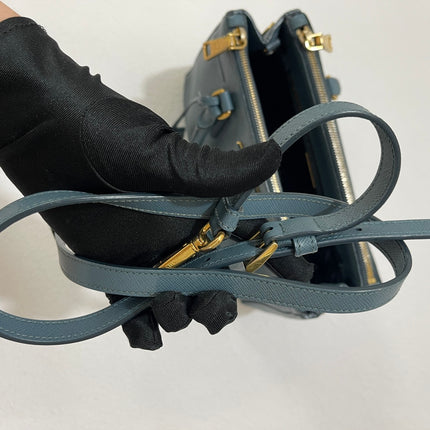 Prada Galleria Saffiano Leather Mini Grey Blue Handbag with Strap