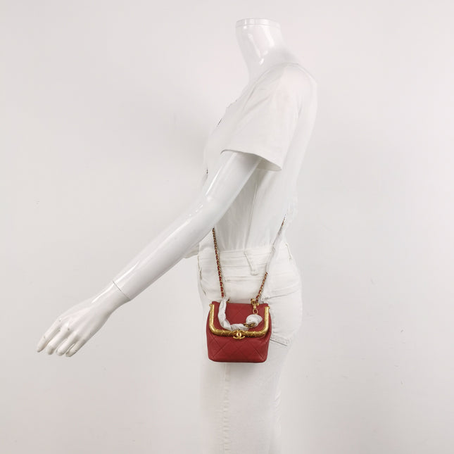 Chanel Kiss Lock Clasp Bag Super Mini Red Lambskin Leather Gold-tone Hardware, 2020