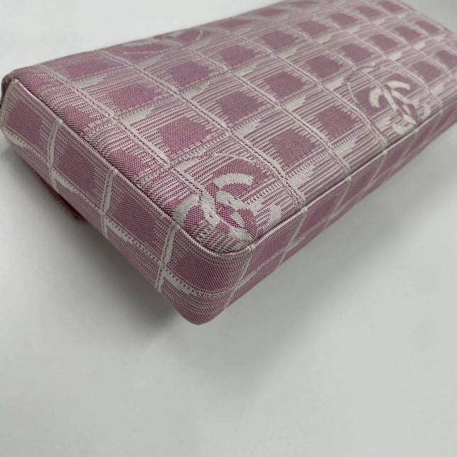 Chanel East West Chocolate Bar Travel Line Pink Fabric Shoulder Bag