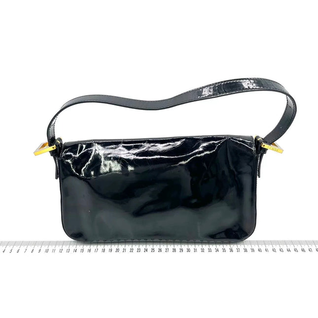 Fendi Baguette Black Patent Leather Gold Hardware Shoulder Bag