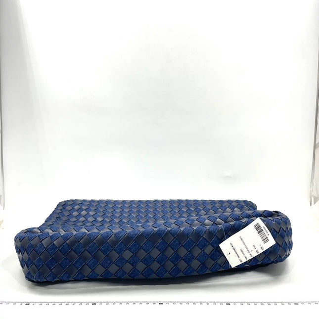 Bottega Veneta Hop Large Leather and Denim Intrecciato Navy Hobo Bag 55cm