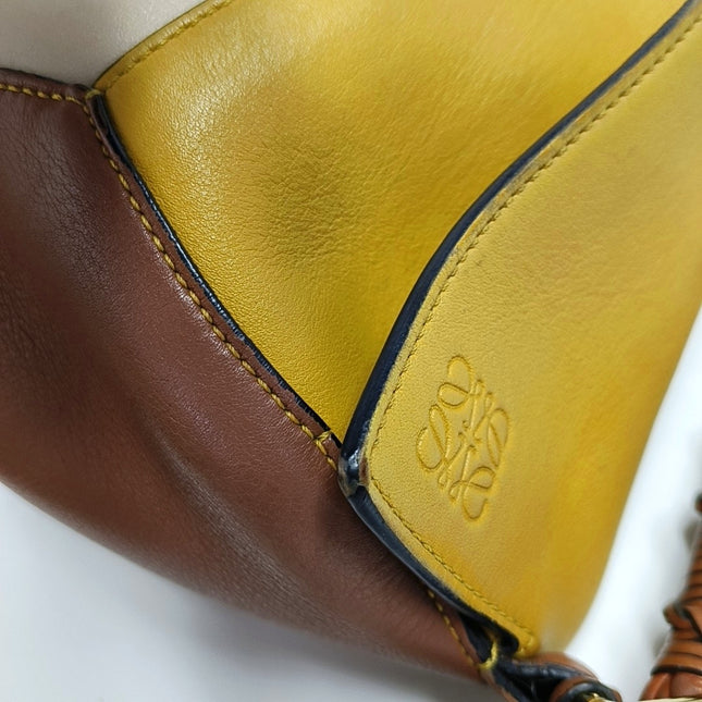 Loewe Puzzle Small Tricolor Tan Yellow Grey Braided Handle Crossbody Bag