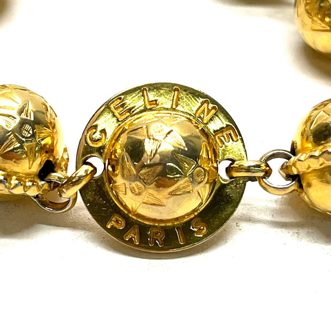 Celine 1990s Gold-tone Triomphe Planet Link Charm Bracelet
