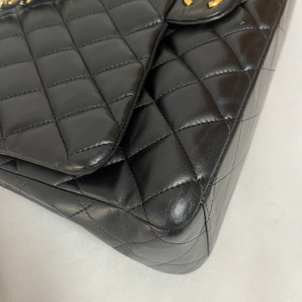 Chanel Classic Flap Maxi 2011 Black Lambskin Leather Double Flap with Gold Hardware