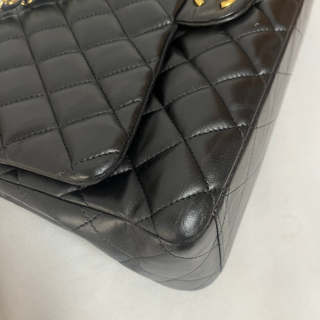 Chanel Classic Flap Maxi 2011 Black Lambskin Leather Double Flap with Gold Hardware