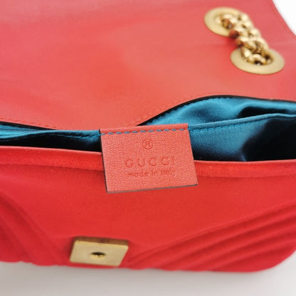 Gucci Marmont Mini Flap Red Velvet Handbag