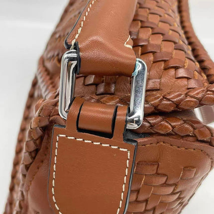 Loewe Puzzle Small Leather Woven Braided Tan Brown Crossbody Bag