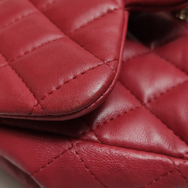 Chanel Classic Flap Mini Square Red Lambskin Leather Gold Hardware