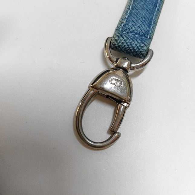 Lady Dior Vintage Medium Blue Jeans PVC Handles Silver Hardware With Strap