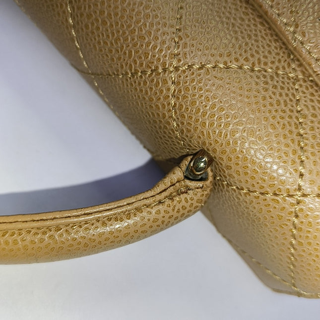 Chanel Vintage Top Handle Kelly Beige Flap Bag Caviar Leather 24k Gold Plated Hardware, 2000
