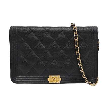 Chanel Wallet on Chain Boy Flap Black Caviar Leather Gold Hardware 2018
