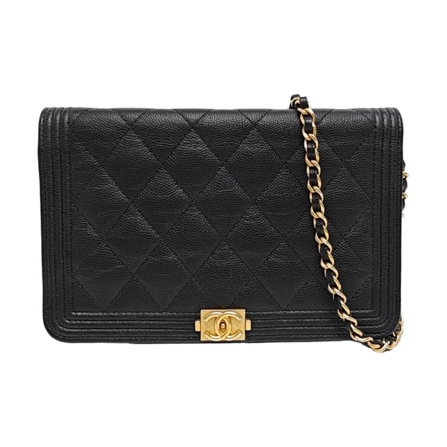 Chanel Wallet on Chain Boy Flap Black Caviar Leather Gold Hardware 2018-Luxbags