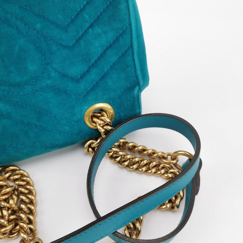 Gucci Marmont Mini Flap Blue Velvet Handbag